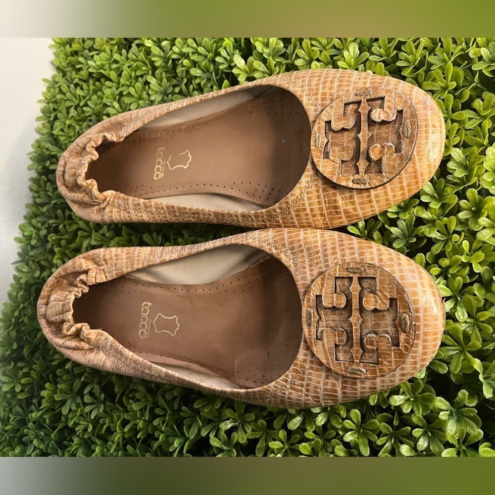 Tory Burch leather croc embossed flats